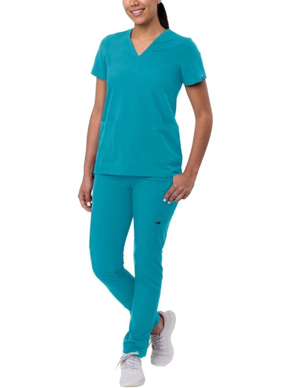 Stylish Women's Slim V-Neck Scrub Set & Skinny Cargo Pants - Comfortable